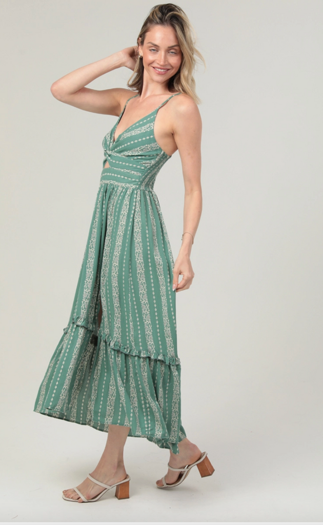 Green Boho Striped Midi Dress | Moon River Apothecary Parry Sound Green Boho Striped Midi Dress | Moon River Apothecary Parry Sound